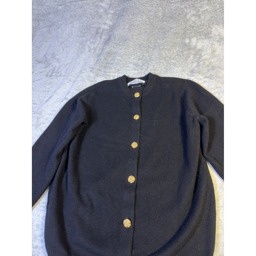 Ballantyne Sweater Vintage Womens Black Crew Neck Long Sleeve Gold Buttons - Picture 2 of 8